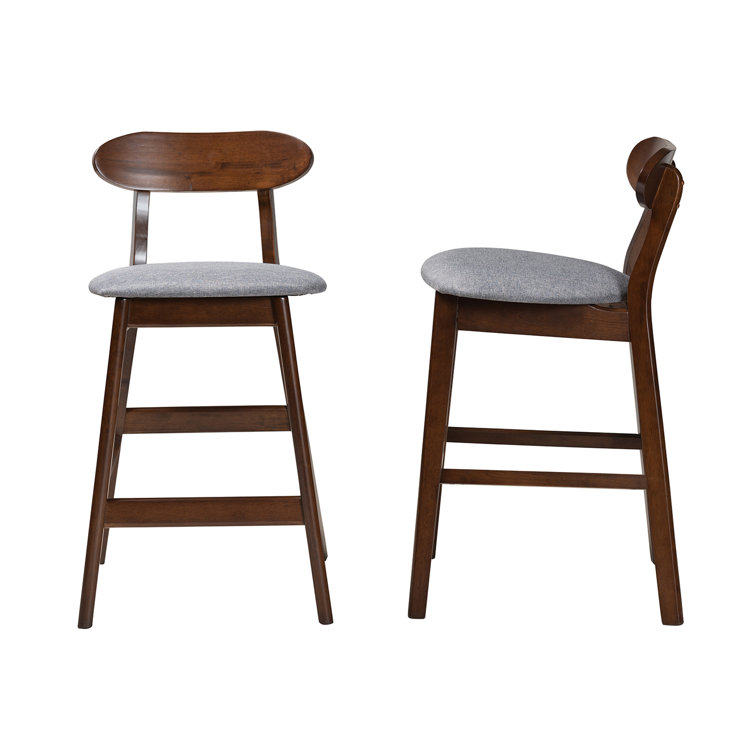 Baxton Studio Ulyana Mid Century Modern Grey Fabric And Natural Brown Finished Wood 2 Piece Counter Stool Set